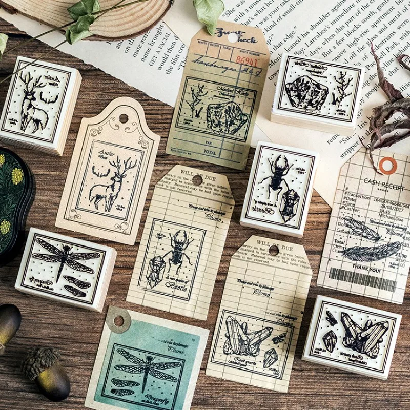 

beetle deer dragonfly plume fossil crystal frame wooden stamp middle size animal design decorative wood stamps