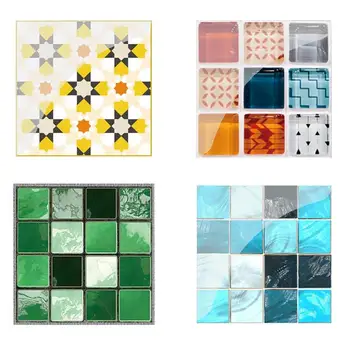 

19pcs Mosaic Tile Wall Sticker PVC Waterproof Tiles Decals Adhesive Wall Furniture Sticker Kitchen Waist Line Kitchen Decor