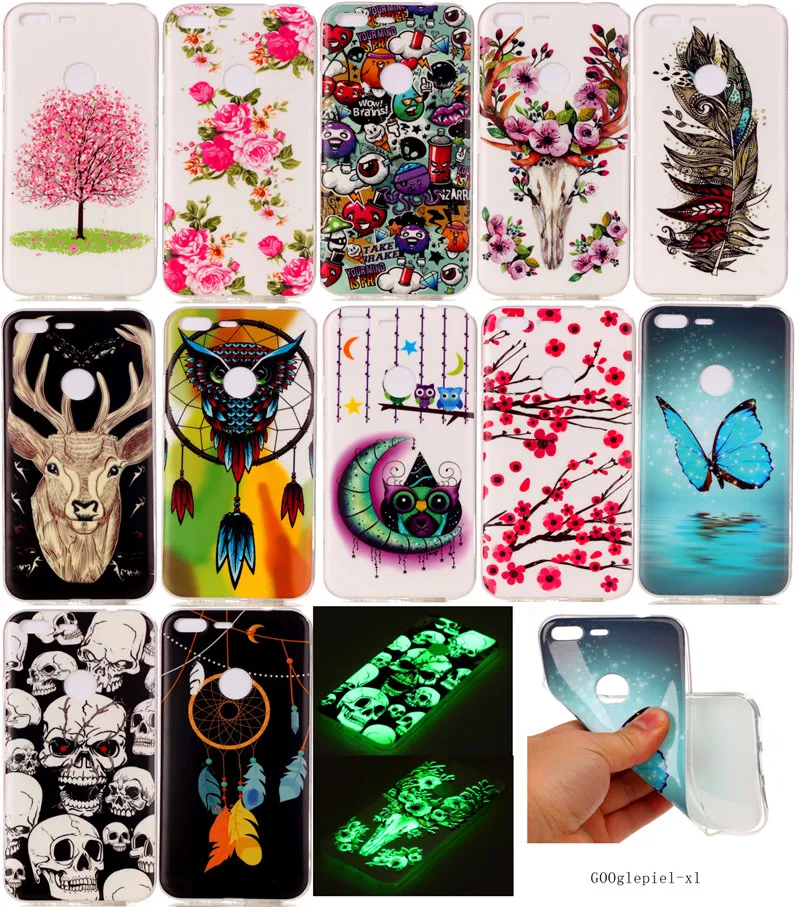 

5Pcs For Google Pixel XL 5.5" Case Luminous Animal Flower Silicone TPU Skin Soft Back Cover Phone Case for Google Pixel XL 5.5