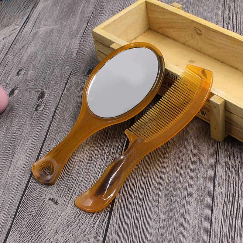 

2pcs/set Mirror Comb Set Portable Oxford Makeup Mirror Hair Comb with Handle Color Random Delivery
