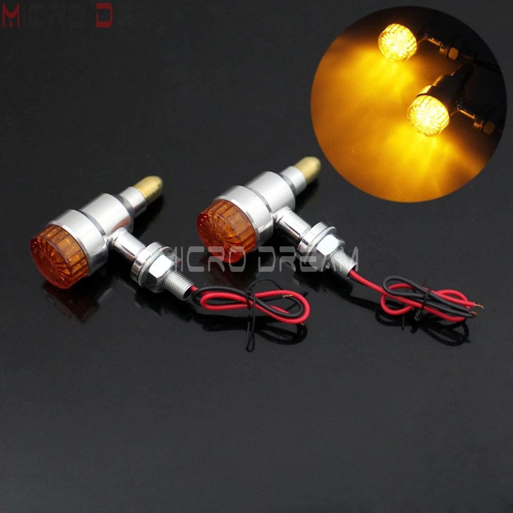 2Pcs Moto D'Argento Indicatore Custom Segnale Di Girata Blinker Luci Emark Lampada Mini Lampeggiatore Per Harley Chopper Sportster Bobber