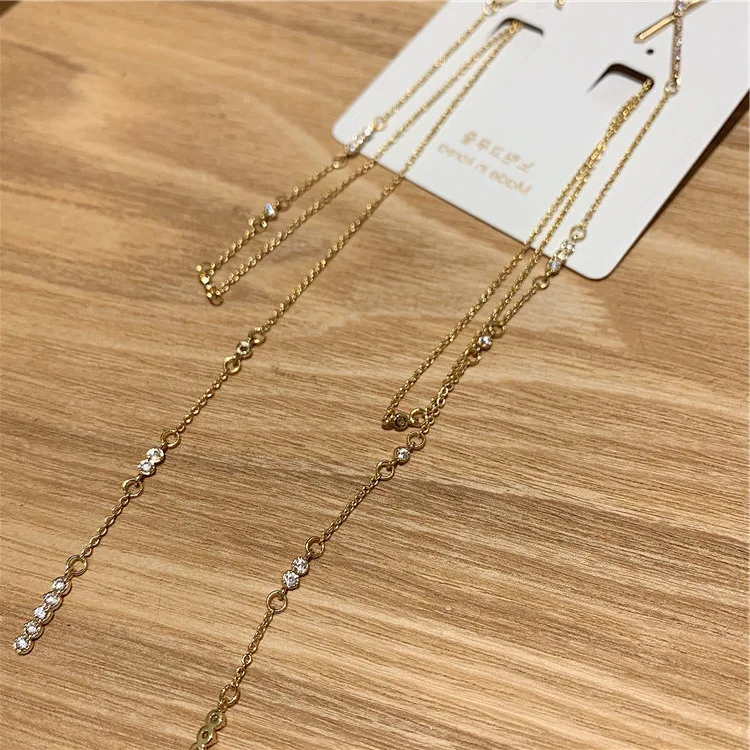 HUANZHI S925 наборе серебристых спиц из X Форма СТРАЗА на длинной цепочке подвеска с кисточкой и кристаллами золотистого металла серьги-гвоздики для Для женщин и девочек