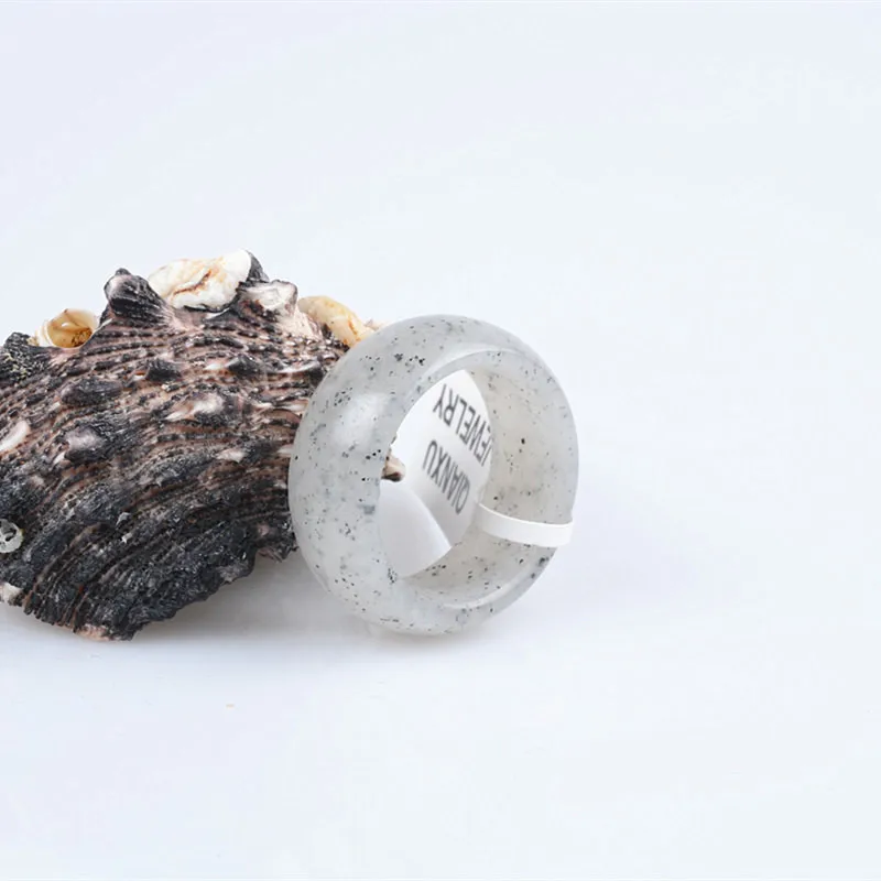 

QIANXU Hetian Ring Smoke Grey Ring for Women Hand Carved Fine Jewelry