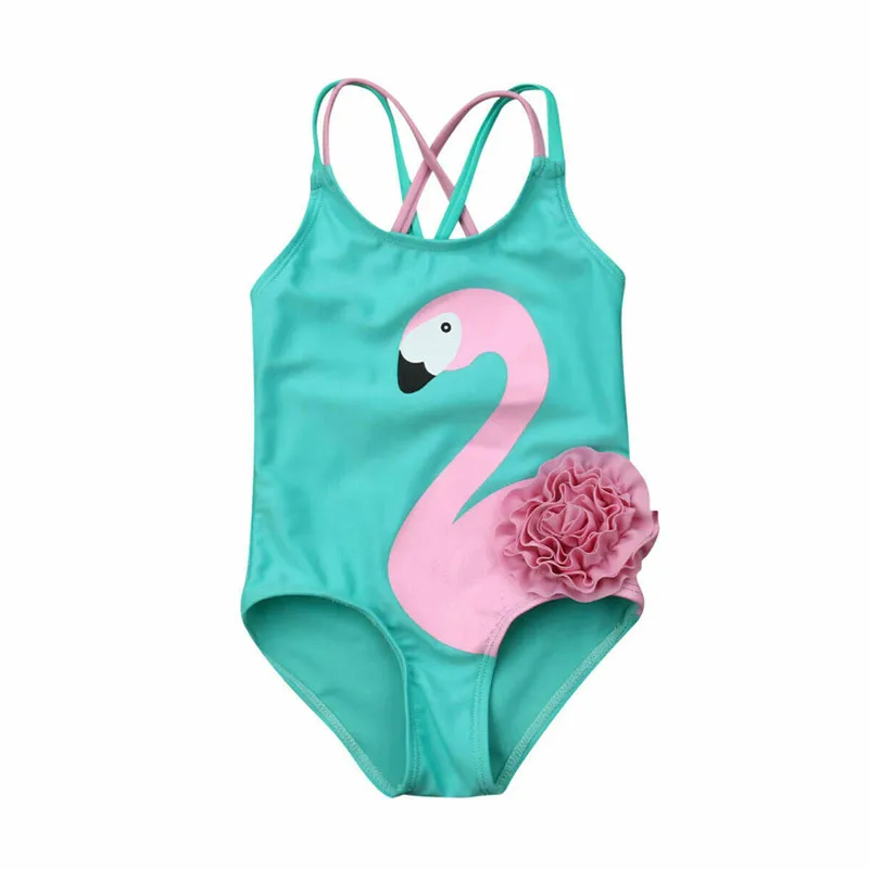 От 1 до 5 лет летние Детские Девочки пляжная одежда цельные боди милые младенцы Фламинго купальный комбинезонные костюмы Зеленый