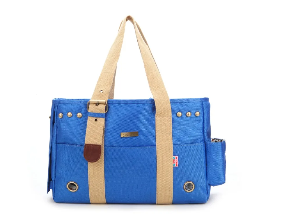 Blue Nylon Fabric Pet Dogs Carrier Bag With Cotton Straps Free Shipping