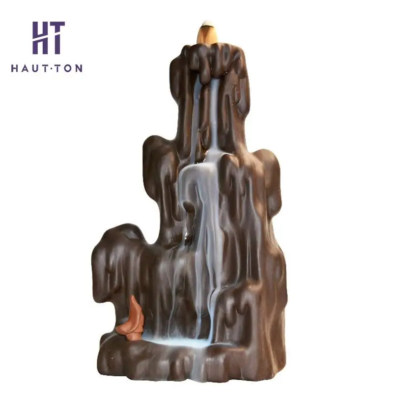 

Ceramic Waterfall Mountain Smoke Backflow Tower Incense Burner Censer Home Decoration F