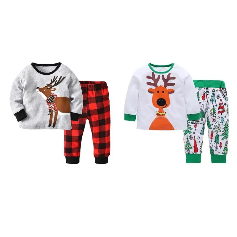 

2pcs Christmas Home Clothes Set Fawn Print Infants Children Tops Pants Suit baby clothes sweet Christmas gift
