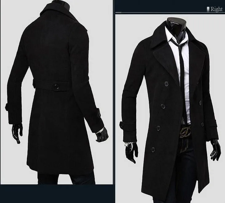 Зимние высококачественные мужские пальто, модное тканевое пальто, двубортное пальто-Пыльник