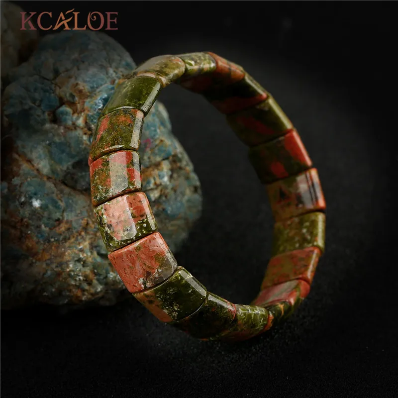 KCALOE Brand Trendy Pink Quartz Yoga Charms Bracelets & Bangles Square Natural Stone Stretch Chakra Beaded Bracelet For Women