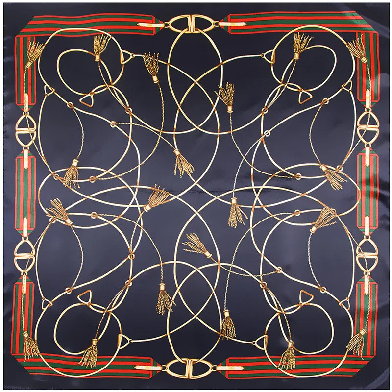 

90cm*90cm 2019 Luxury Brand Rope Chain Printing Womem Silk Scarf 7 Colors Big Size Female Spring Summer Shawls Girl Coverchief