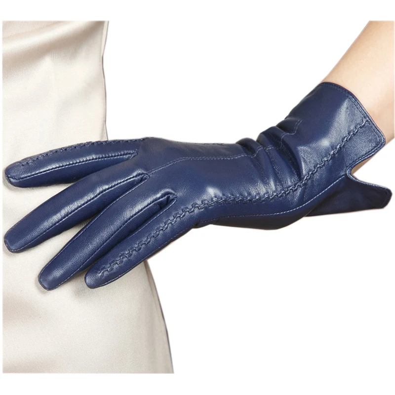 

High Quality Autumn Winter Elegant Ladies Hot Trendy Plus Velvet Touchscreen Genuine Lambskin Leather Gloves For Women L085NC2