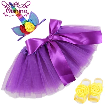 

Nishine 0~2 Years Newborn Rainbow Unicorn Horn Headbands Purple Dress With Sandals Sets Kids Photo Shoot Children Birthday Gift