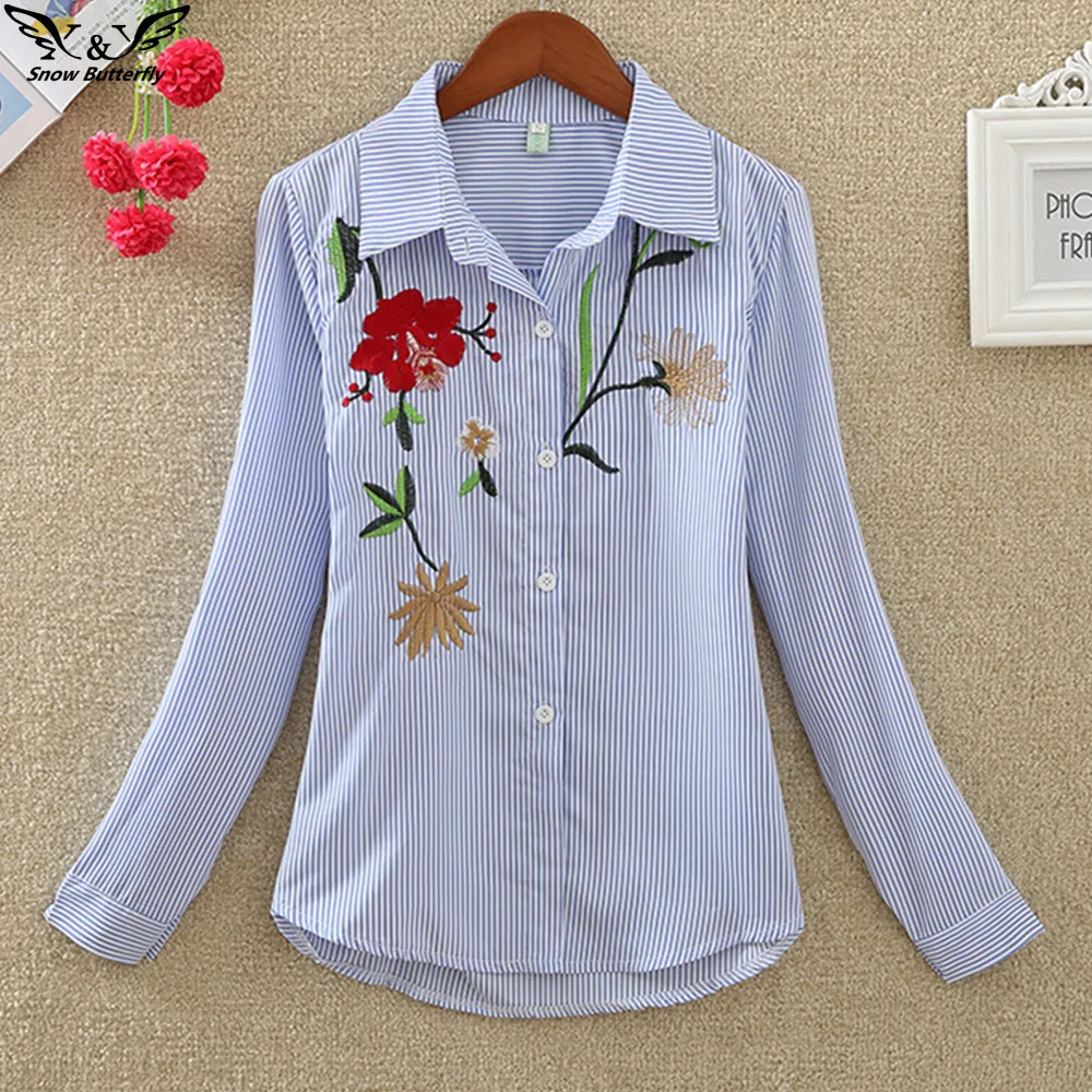 

2019 high quality New trend autumn Women Casual office embroidery Tops blouse Blouses Shirts Kimono Beach Roses Shirt Blusas