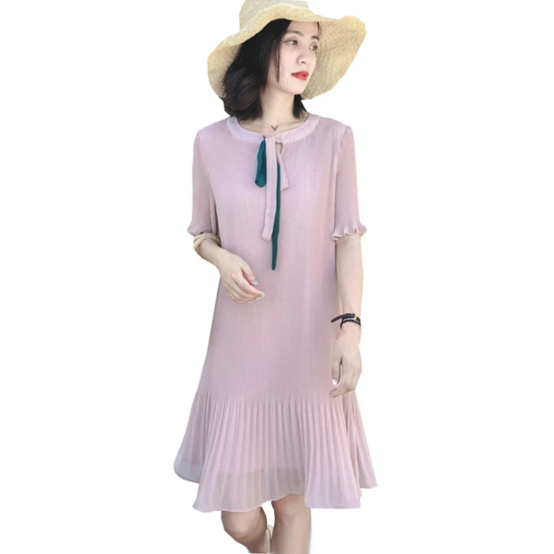 

Pregnancy Dress Summer Plus Size Pleated Chiffon Dresses for Pregnant Women Maternity Cute Elegant Korean Fashion Slim Clothes