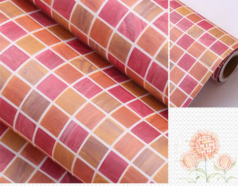 0.45m*1m Red Self adhesive Wallpaper PVC Stickers Kitchen Mosaic Tile Bathroom Walls Decal Home