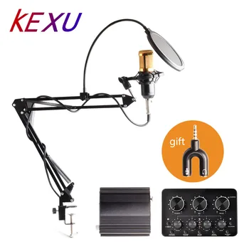

KEXU profession bm 800 condenser microphone for computer karaoke mic bm800 Phantom power pop filter Multi-function sound card