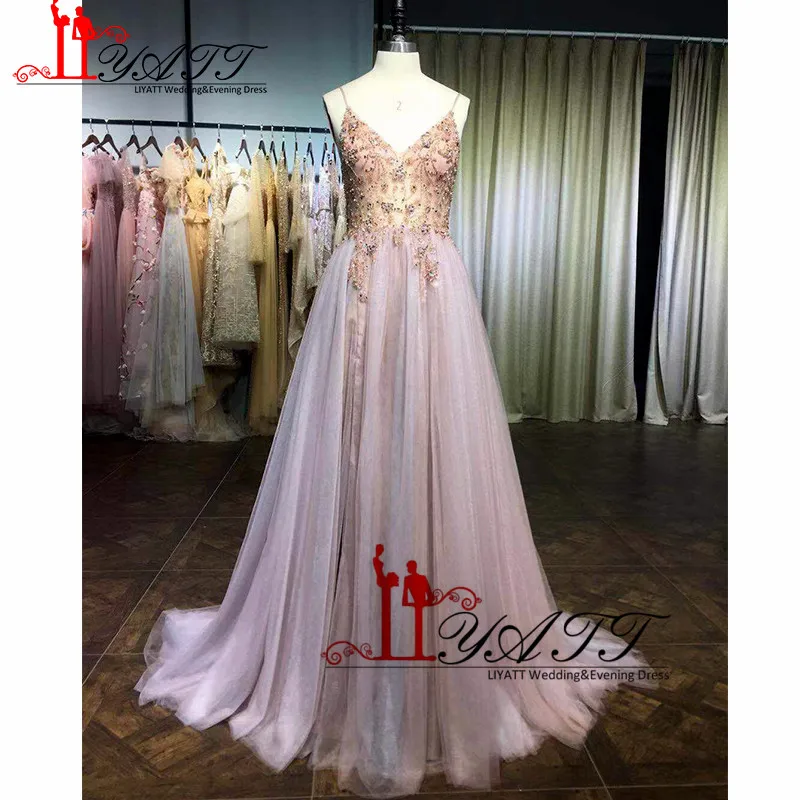 Newest 2019 Lovely Gown Crystal Straps Sexy Spaghetti Formal Prom Dress Cute A line Tulle Pink Evening Sleeveless | Свадьбы и