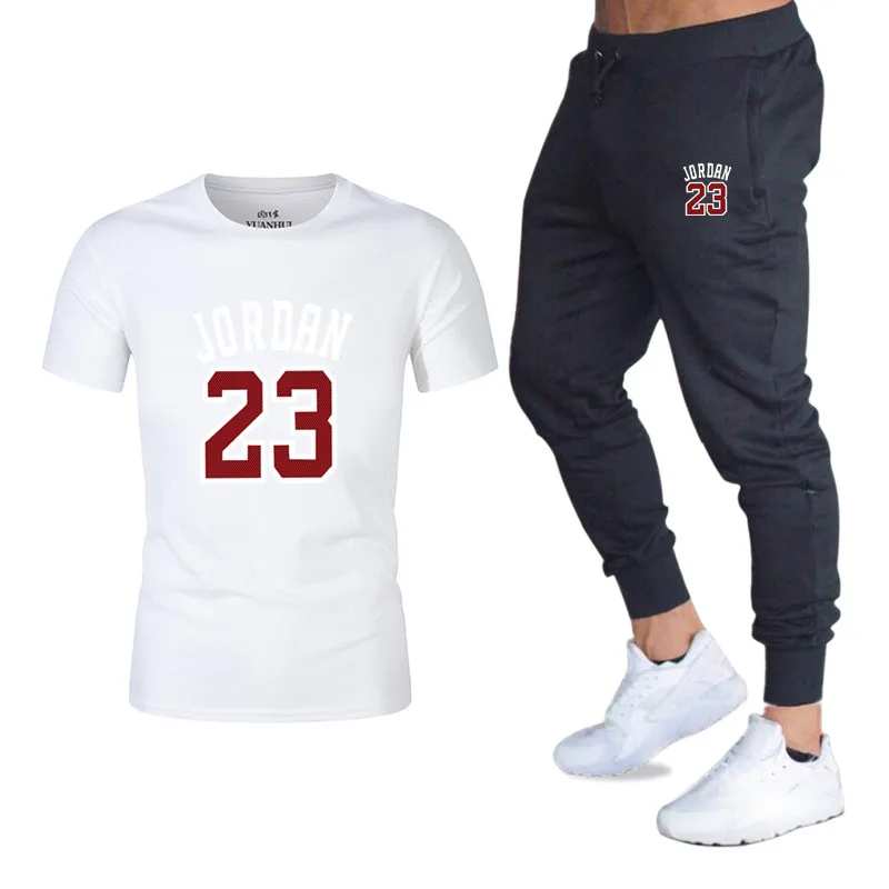 Summer Hot Sale Men's Sets T Shirts+pants Two Pieces Sets Casual Tracksuit Male 2019 Casual Tshirt Print Jordan 23 trousers men 