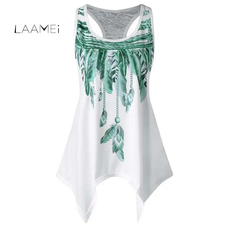 

Laamei 2018 New Fashion Women Casual Sleeveless Women T-shirt Plus Size Lace Patchwork broadcloth Tops Loose Soft Summer Tops