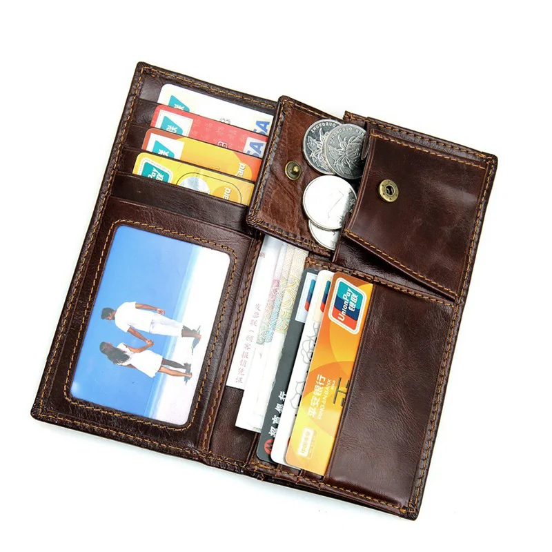 

Long Men Card Wallets Men's Genuine Leather Solid Coin Pocket Wallet