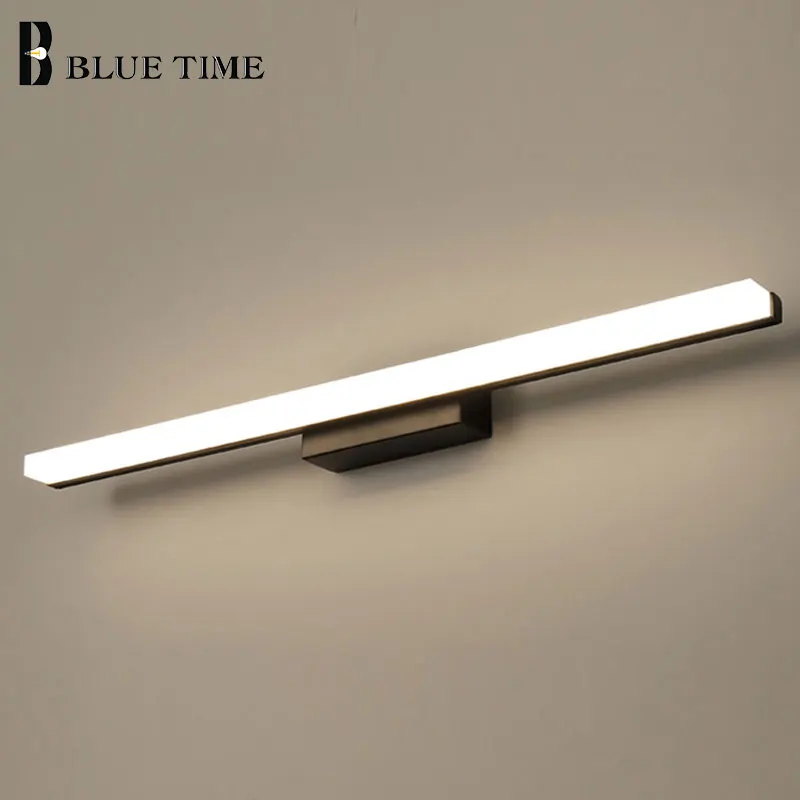 Bathroom Lamp Modern Led Wall Light L60 80 100cm Large Black&Silver Body Led Wall Lamp Bathroom Mirror Front Lights AC110V 220V