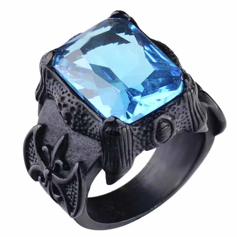 Ювелирные изделия Valily, большие красные кольца с камнями CZ, черный коготь дракона, Винтажное кольцо для мужчин, кольцо из нержавеющей стали в стиле панк, установка зубец вручную - Цвет основного камня: Light Blue