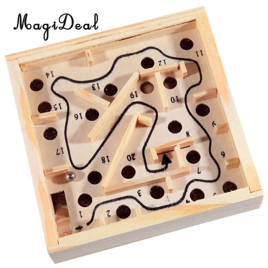 MagiDeal Wood Labyrinth Puzzle Balance Board Bead Maze Game Small Hand held Skill Puzzle Toy for Family Party Adult Children