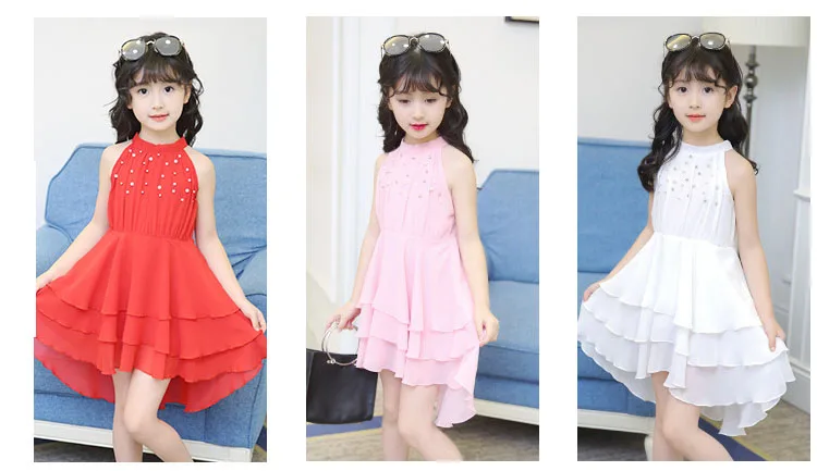 chiffon children clothing girls summer 2017 beading girl princess dresses layered child dress white pink red girls dress 4 5 6 7 8 9 10 11 12 13 14  years old little big teenage girls summer dress kids girls party dress  (16)