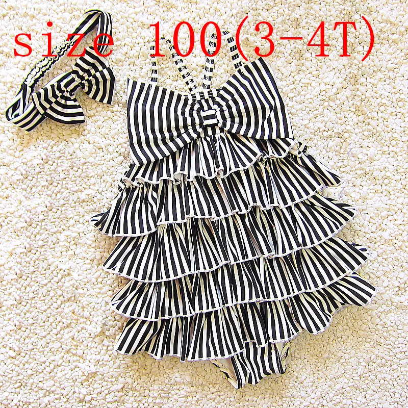 Dollplus/детская одежда для плавания для девочек, цельный модный пляжный купальник в полоску, купальный костюм, детские купальники - Цвет: black 100