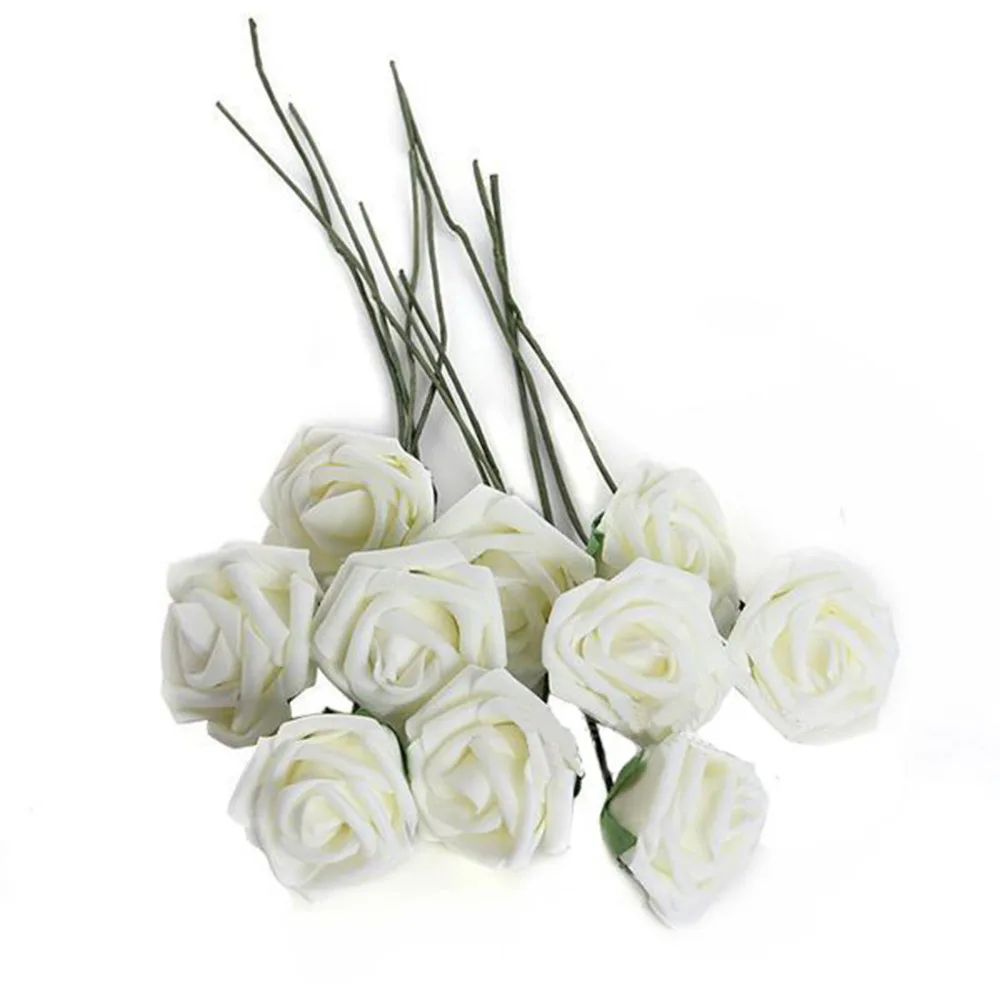 

free shipping new 10Pcs/lot 7cm Head PE Rose Foam Flower Bouquet For Wedding Home Decor Creamy White Artificial Rose Flowers