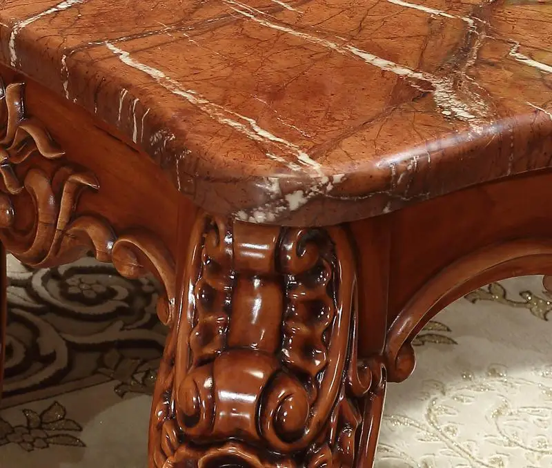 European Rectangle Table/ Luxury Solid Wood Carved Antique Table Set With 6 Chairs