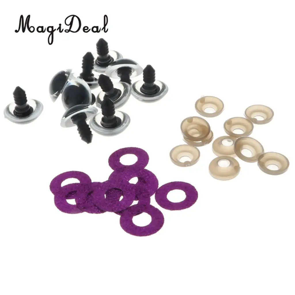 10pcs 16mm Plastic Round Safety Eyes + Glitter Nonwovens + Washers For Teddy Bear Soft Stuffed Toy DIY
