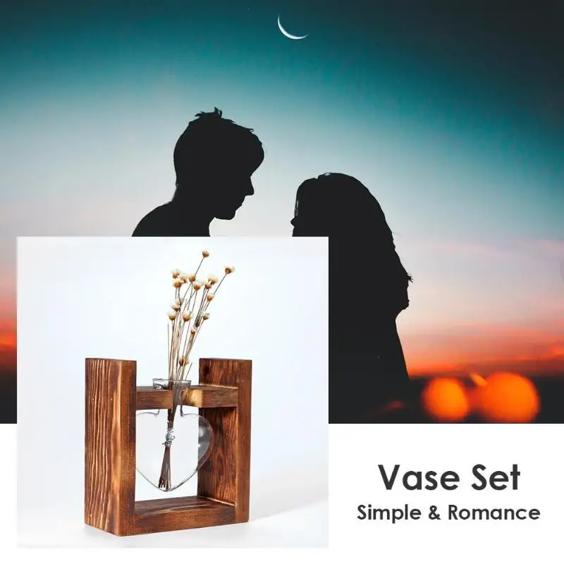 Wooden Frame Glass Hydroponic Plant Vase Flower Pot Office Home Decorations|Вазы| |