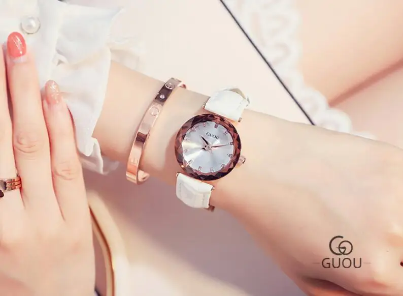 Новые Часы GUOU, модные женские часы, женские часы из натуральной кожи, изысканные бриллиантовые часы, relogio feminino reloj mujer saat