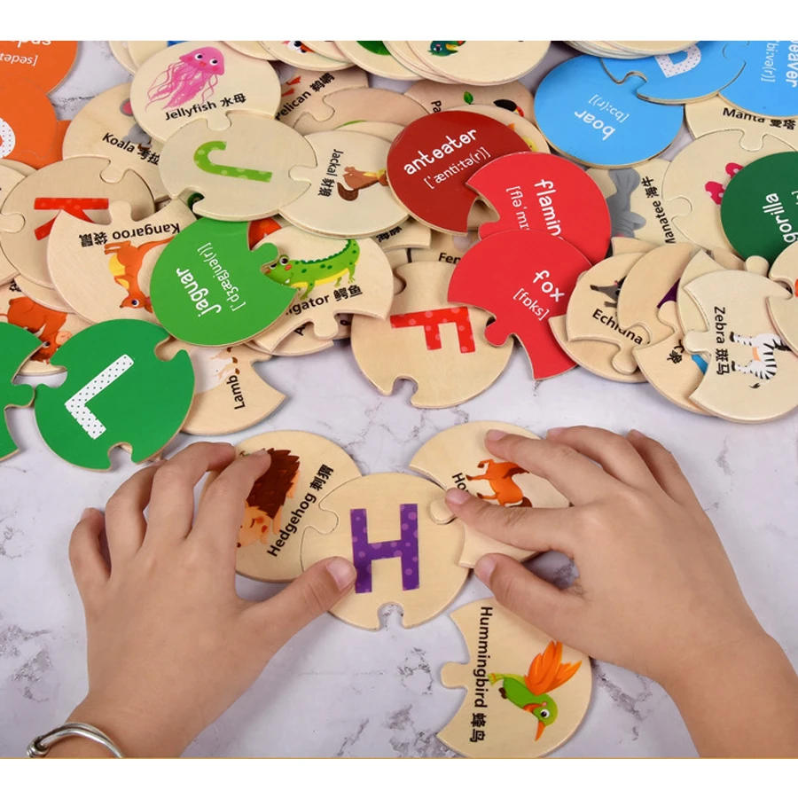 Деревянный животных Письмо 3D игра-головоломка спаривание памяти карты обучения Развивающие игрушки Монтессори подарок для детей Baby