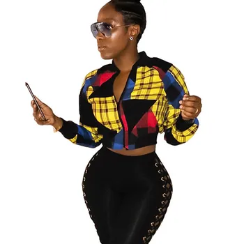 

Fashion Plaid Patchwork Bomber Jacket Women Long Sleeve Basic Coats Casual Thin Slim Outerwear Zipper Harajuku Aviator Jacket