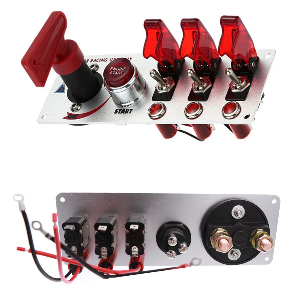 

Racing Car Ignition Switch Panel 12 V~24 V Toggle Switch Panel Engine Start Push Button with 4/ 5 Gang Choose