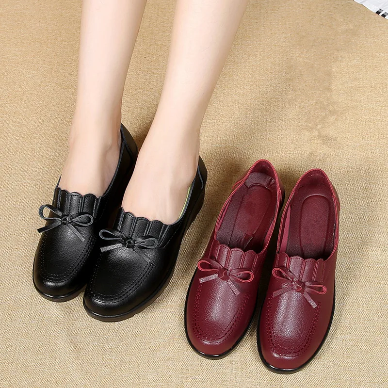 Autumn new fashion slip on women high heels shoes Woman Wedges Leather Single Casual Shoes Comfortable Women Pumps 35-41