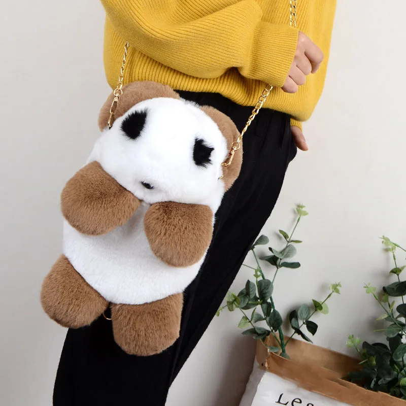 

Plush Panda bag women's messenger bag fur Imitation rabbit hair chain Shoulder casual plush dead eyelash rabbit messenger ba