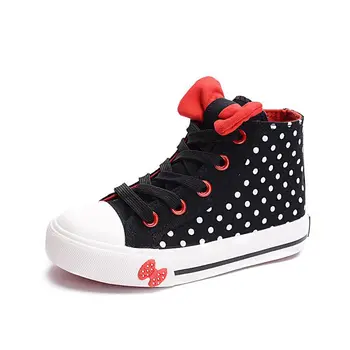 

BABAYA 2020 Spring Autumn Child Canvas Shoes High Female Child Princess Single Shoes Dot Bow Tie Girls Fashion Sweet Sneakers