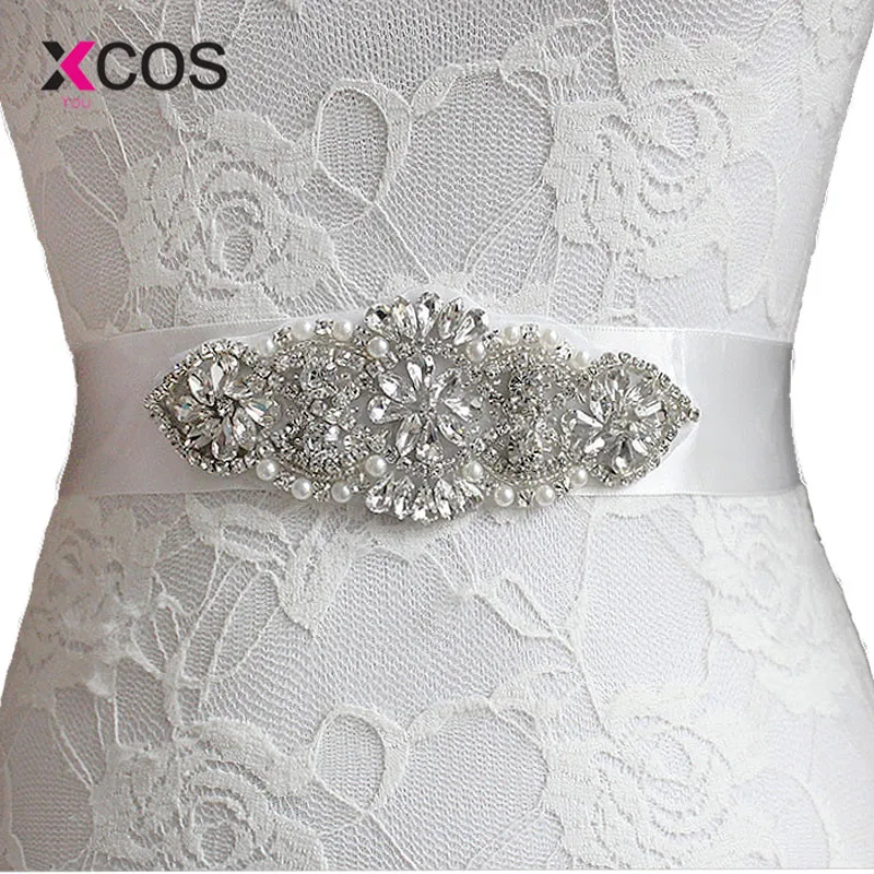 

Luxury Satin Wedding Crystal Belt Long Bridal Belts with Crystals Pearls Wedding Sash Wedding Accessories HO24