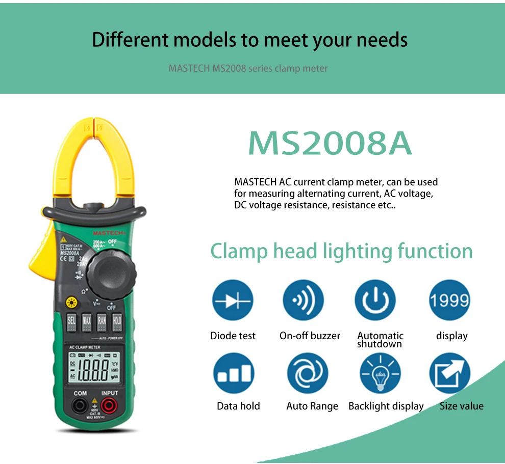 MASTECH MS2008B цифровой мультиметр Ампер клещи токовые клещи переменного тока AC/DC напряжение конденсатор сопротивление тестер