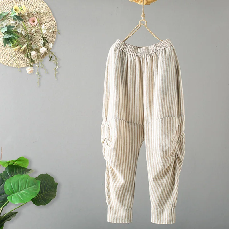 Cotton Linen Harem Pants Women 2019 Spring Summer Fashion Loose Casual Wrinkle Pleated Trousers Soft Breathable Vintage Pants Cotton Linen Harem Pants Women 2019 Spring Summer Fashion Loose Casual Wrinkle Pleated Trousers Soft Breathable Vintage Pants