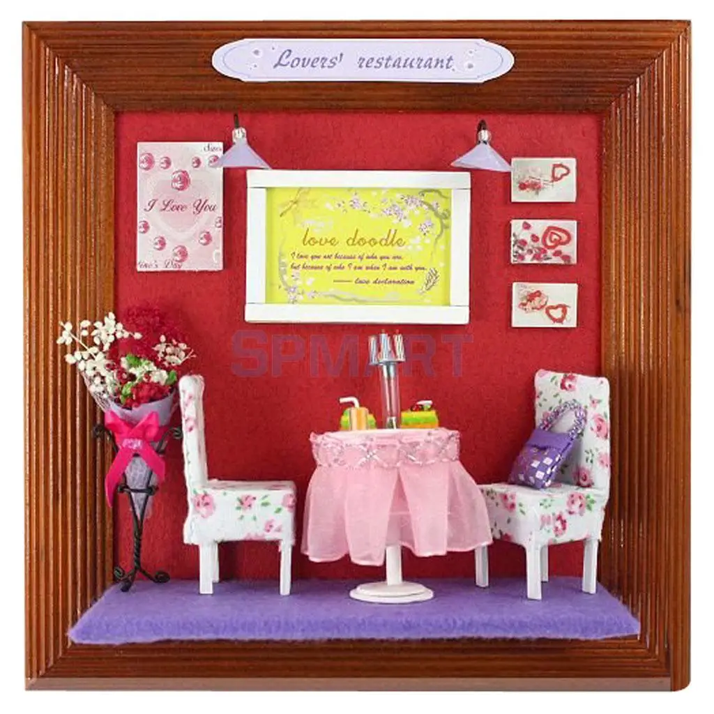 Lovers Restaurant DIY мини-фоторамка кукольный домик ручной работы миниатюрный набор мебели для проекта детская игрушка подарок на день рождения Домашний декор - Цвет: Lovers Restaurant
