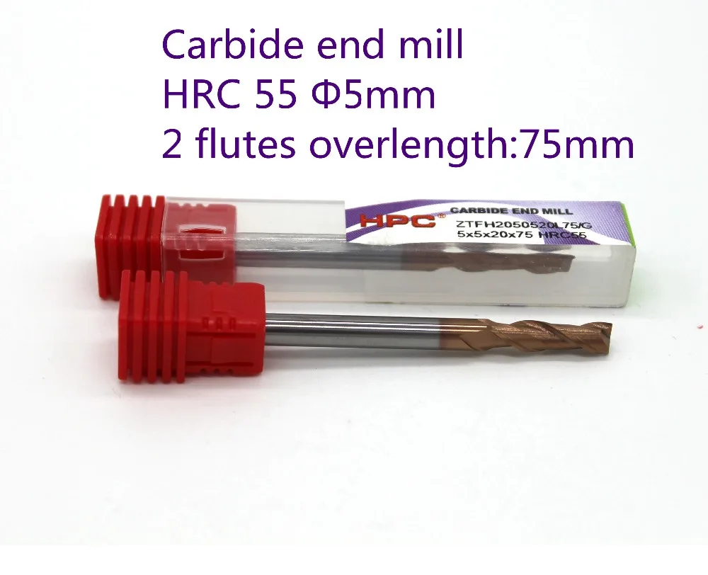 

router bit 5*5*20*75 with 2 flutes flat end mill HRC55 carbide end mill CNC milling machine tool parts mills cutter