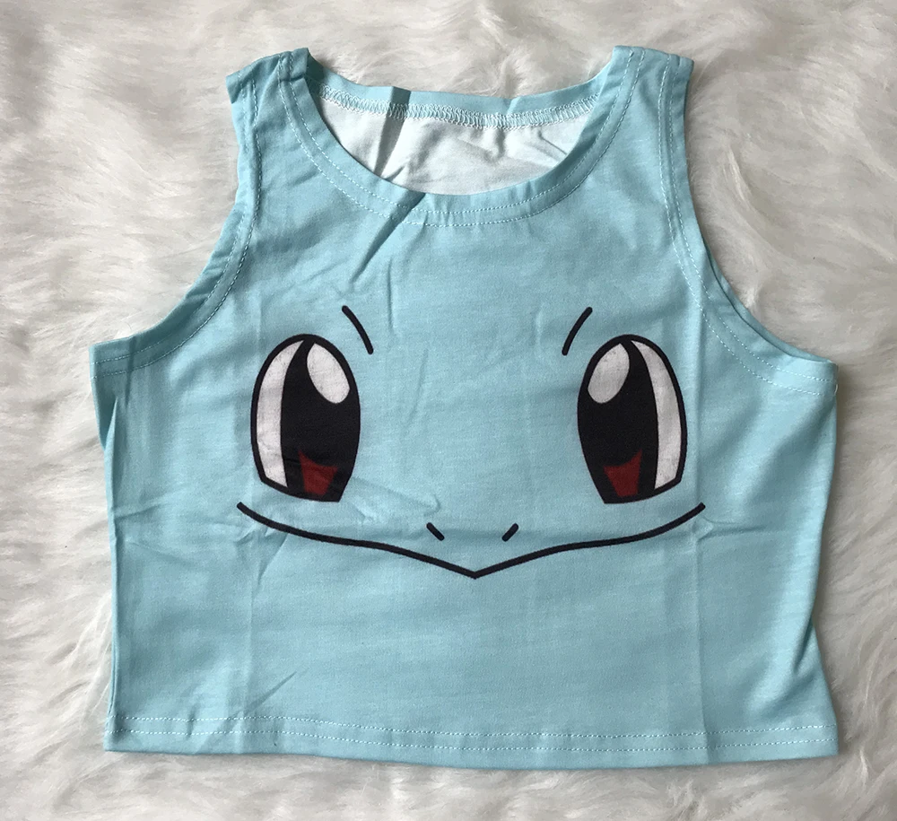 Милый мультяшный женский короткий топ Elfin Pikachu Squirtle AA Tank, майка из спандекса