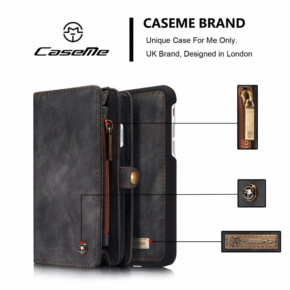 Новинка CASEME для iPhone 10X2 в 1 14 слотов кошелек из натуральной кожи на молнии|for