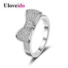 Uloveido, обручальные кольца для женщин, обручальное кольцо с камнем, круглый белый кубический цирконий, бант-узел, украшение верхней части, ювелирные изделия JZ019