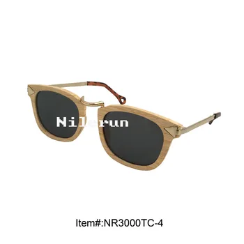 

metal bridge yellow stripe colour bamboo sunglasses with grey lens and metal temples