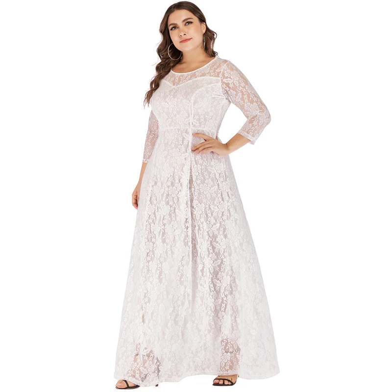 white XL-XXXXXXL длинное Кружевное Платье До Колена, ночная рубашка, вечернее платье, платье большого размера, женское платье с цветочным рисунком, летнее платье 6XL - Цвет: white